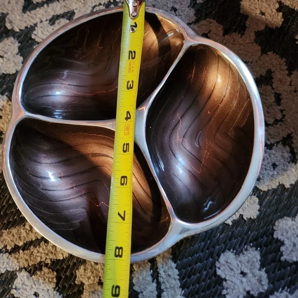Nambe Brown and Silver Tri-Section Bowl